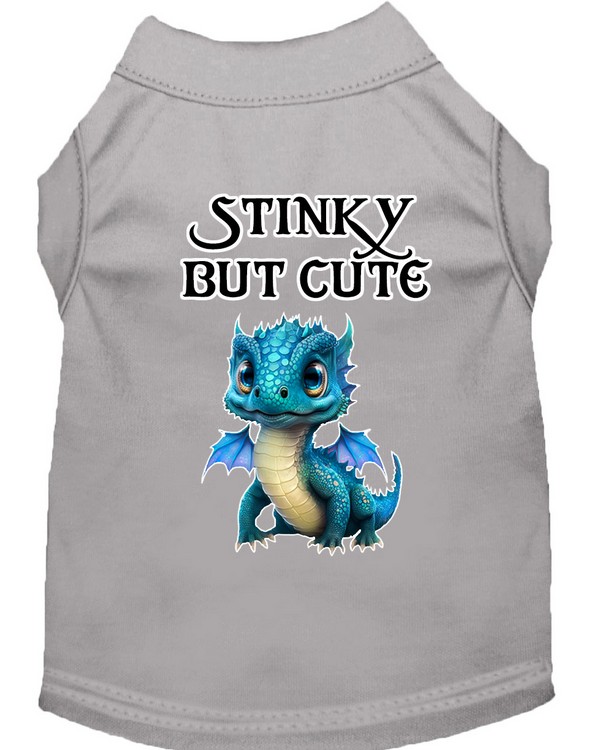 Stinky but Cute Dragon Screen Print Dog Shirt Grey XS (8)